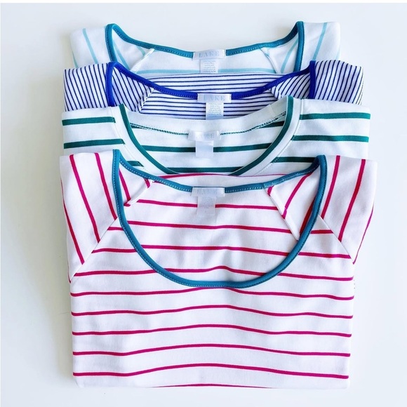 LAKE Pajamas Pima Long Sleeve Scoop Neck Top In Ruby Breton Stripe - Picture 3 of 8